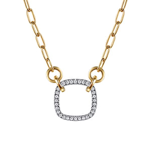 14K Two-Tone Open Cushion Shape Diamond Paperclip Chain Necklace, 0.23Carat TW